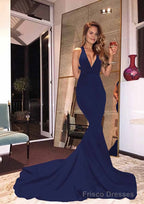Elastic Satin Court Train Trumpet/Mermaid Sleeveless V-Neck Zipper Prom Dresses