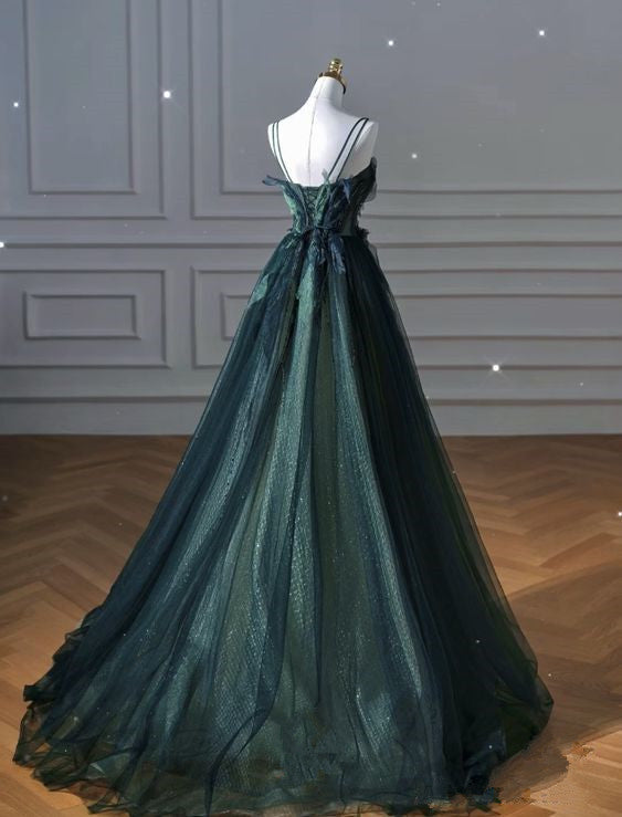 Elegant A Line Dark Green Tulle Long Prom Dress Secondary image
