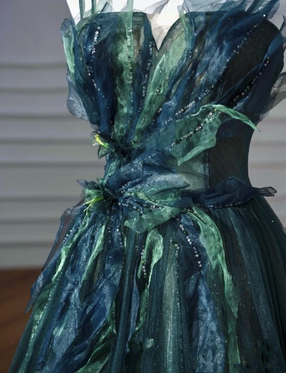 Elegant A Line Dark Green Tulle Long Prom Dress