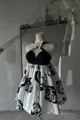 Elegant A-Line Flower Butterfly Black Short Homecoming Dresses Online,