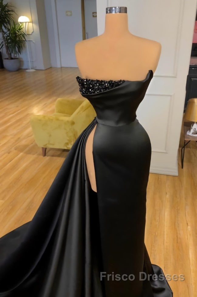 Elegant A-line Graduation Dresses Long Black Formal Prom Dresses With Split Online Secondary image
