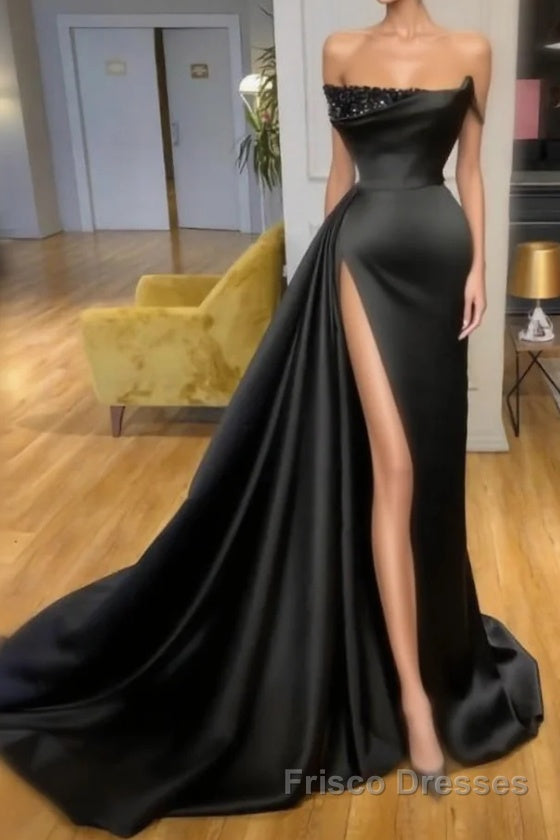 Elegant A-line Graduation Dresses Long Black Formal Prom Dresses With Split Online Main image