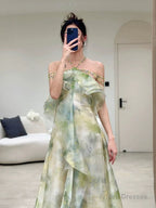 Elegant A Line Halter Chiffon Ombre Green Long Prom Dresses Evening Party Dress CC1260