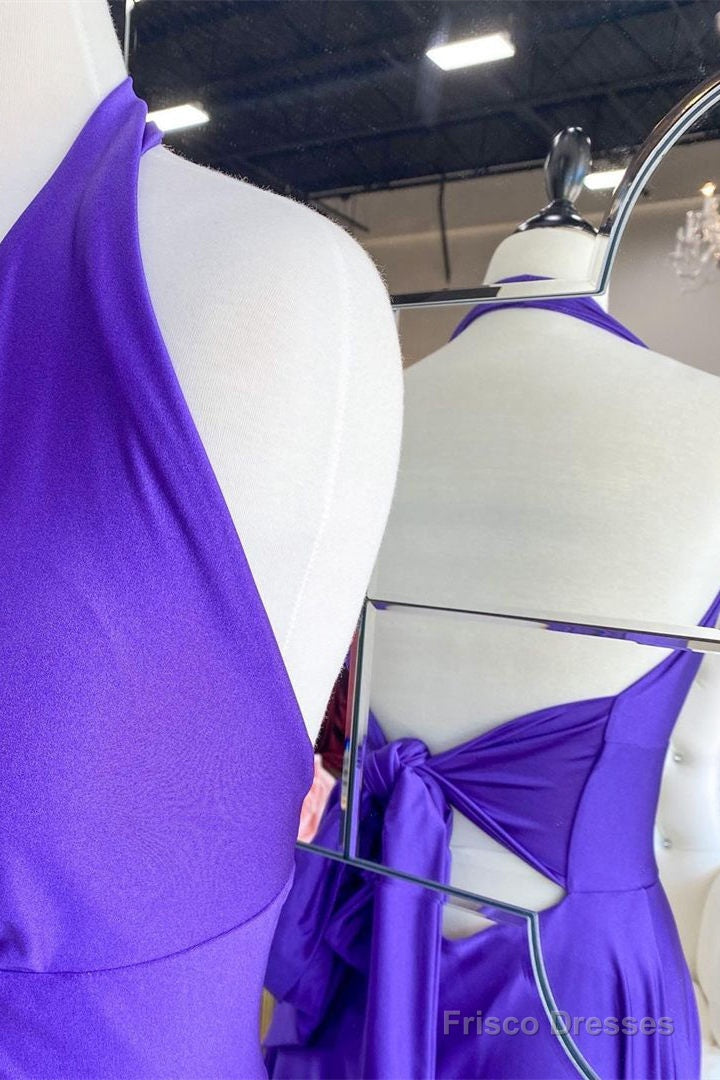 Elegant A-Line Halter Purple Long Prom Dress Secondary image