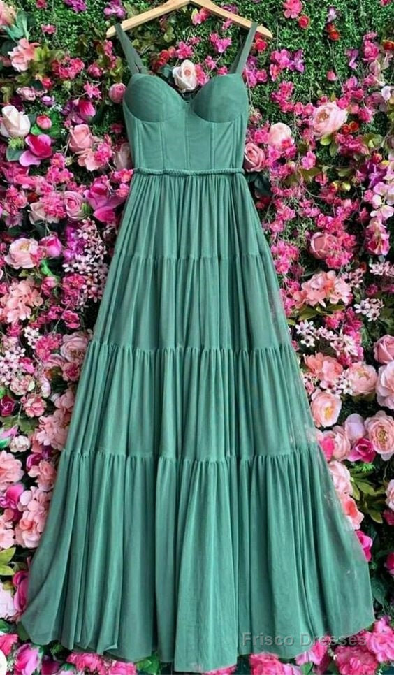 Elegant A Line Long Green Prom Dress 22Th Birthday Outfits