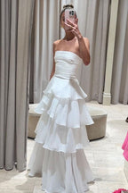 Elegant A Line Long White Tiered Prom Dress 21Th Birthday Outfits