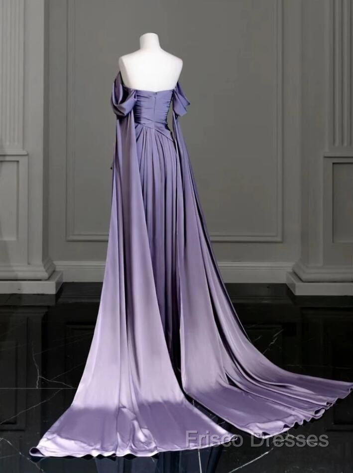 Elegant A Line Purple Satin Long Formal Prom Dress Formal Party Gown
