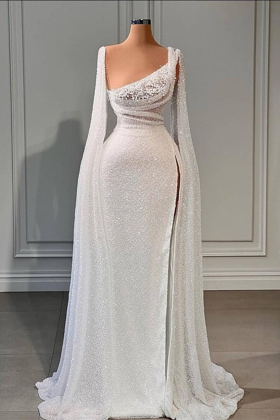 Elegant A-Line Sequins Split Bridal Dress With Beads