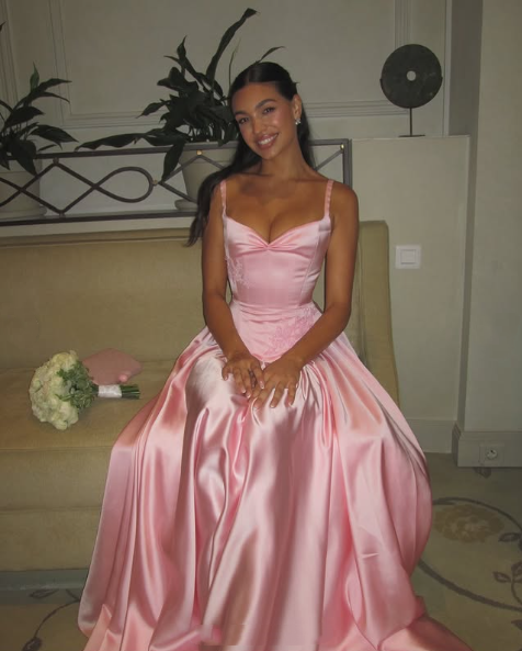Elegant A Line Spaghetti Straps Floor-Length Satin Long Pink Evening Dress Prom Dresses