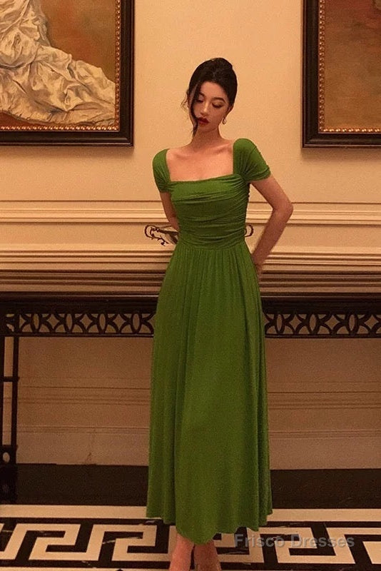 Elegant A Line Square Neckline Green Long Prom Dresses Birthday Outfits Evening Gown Main image