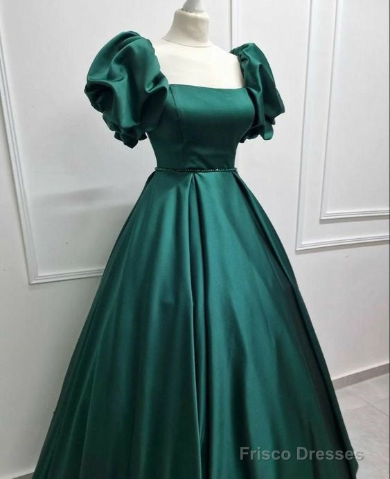 Elegant A Line Square Neckline Wedding Guest Floor Length Green Prom Dress Main image