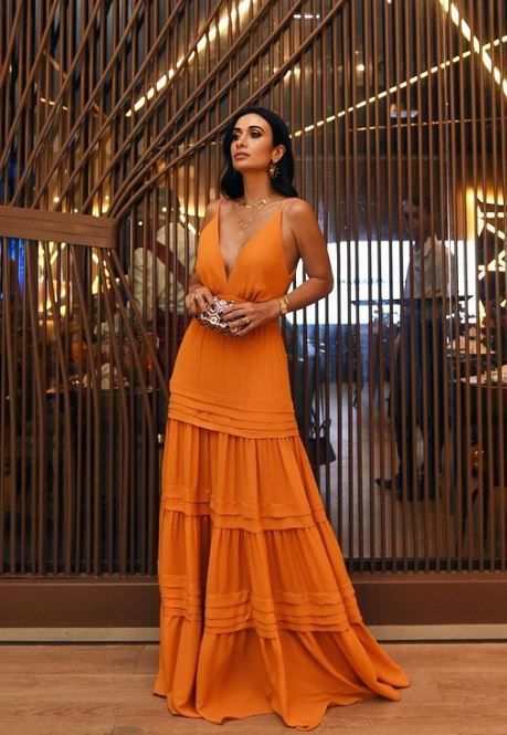 Elegant A Line Strap Long Organge Prom Dress 22Th Birthday Outfits Secondary image