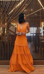 Elegant A Line Strap Long Organge Prom Dress 22Th Birthday Outfits