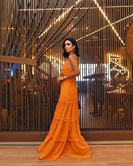 Elegant A Line Strap Long Organge Prom Dress 22Th Birthday Outfits Main image