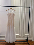 Elegant A-Line Strap Pearl Tulle Long Prom Dress Evening Dress