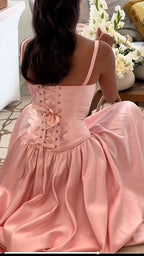 Elegant A Line Straps Pink Satin Long Length Prom Dresses Birthday Outfits
