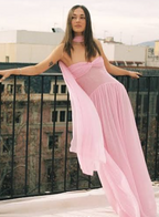 Elegant A Line Sweetheart Pink Chiffon Long Prom Dresses Party Dress Summer 20Th Birthday Outfits 18Th Birthday Dresses