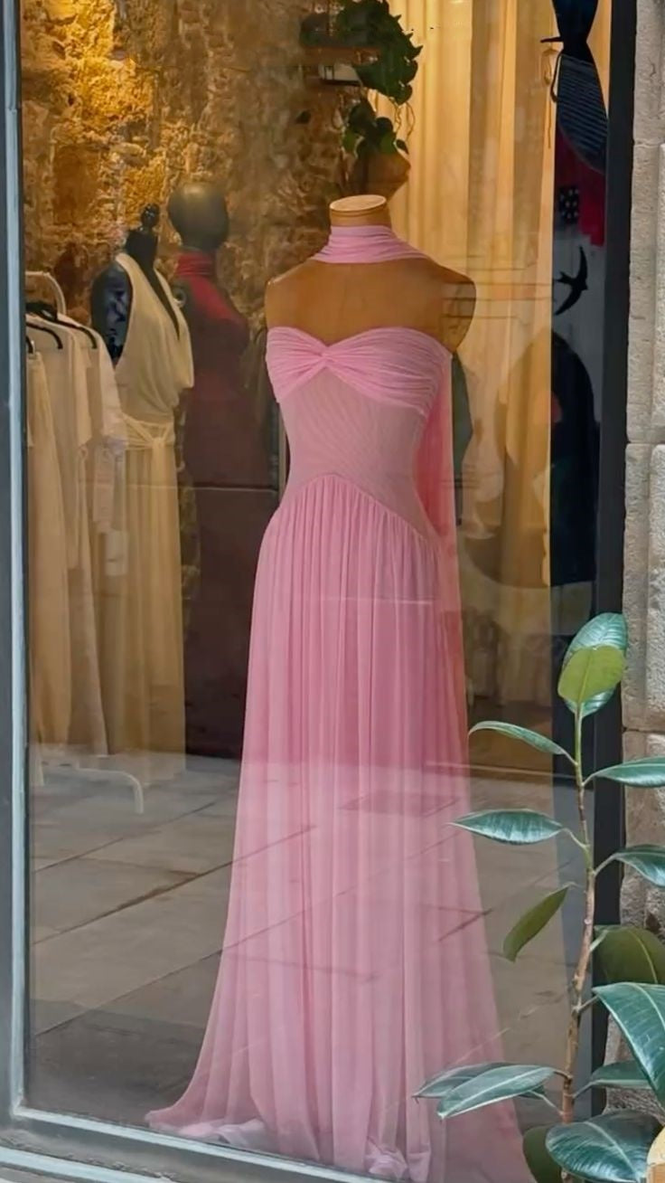 Elegant A Line Sweetheart Pink Chiffon Long Prom Dresses Party Dress Summer 20Th Birthday Outfits 18Th Birthday Dresses Main image