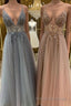 Elegant A line tulle lace long Formal Prom Dresses, tulle formal Dresses