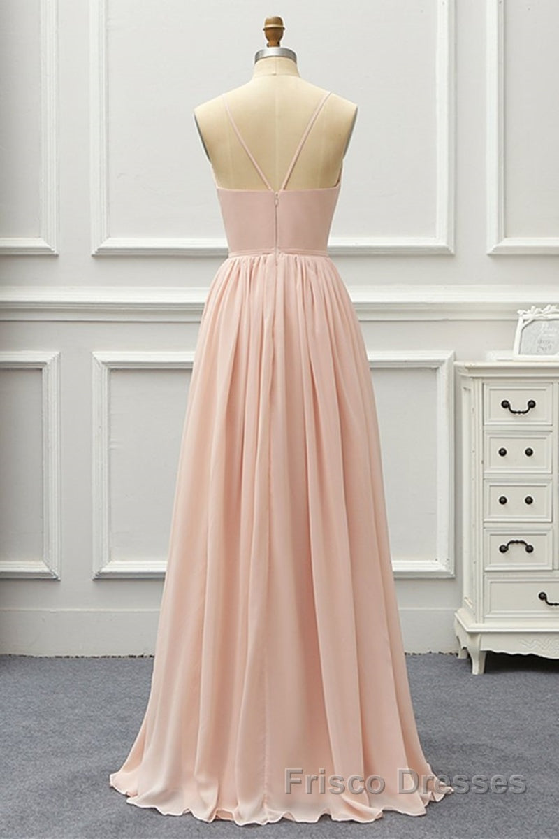 Elegant A Line V Neck Pink Long Formal Prom Dresses, Pink Formal Graduation Evening Dresses Secondary image