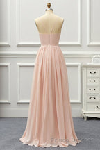 Elegant A Line V Neck Pink Long Formal Prom Dresses, Pink Formal Graduation Evening Dresses