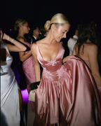 Elegant A Line V Neckline Floor-Length Satin Long Pink Evening Dress Prom Dresses