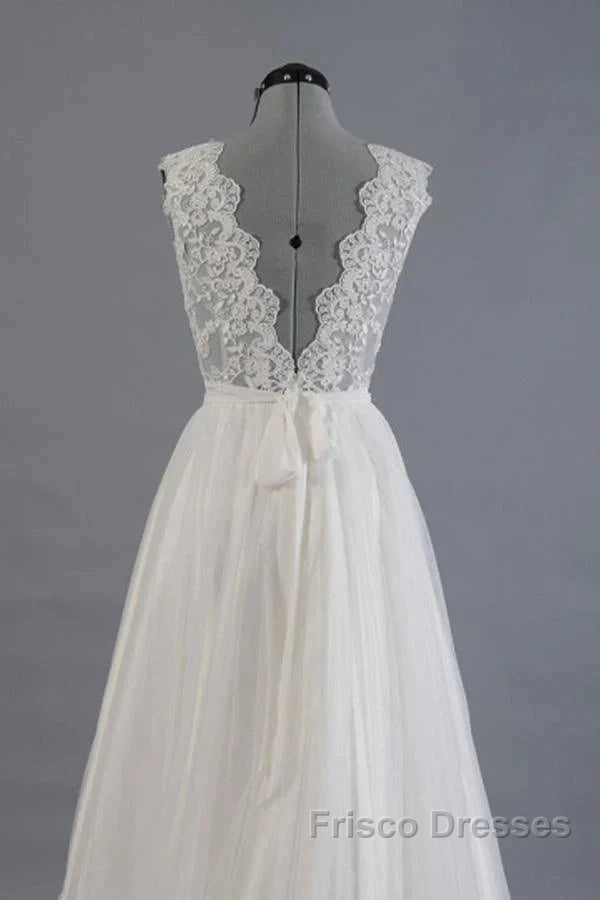 Elegant And Noble A-Shaped V-Neck Belt With Stickers For Beach And Floor Length Wedding Dress