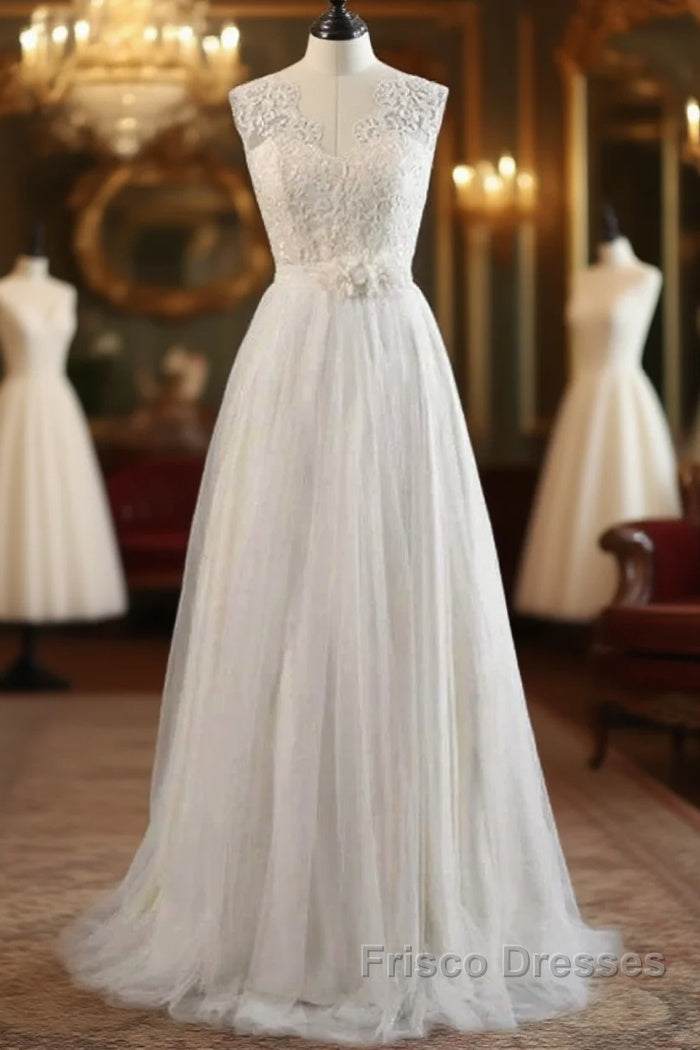 Elegant And Noble A-Shaped V-Neck Belt With Stickers For Beach And Floor Length Wedding Dress Main image