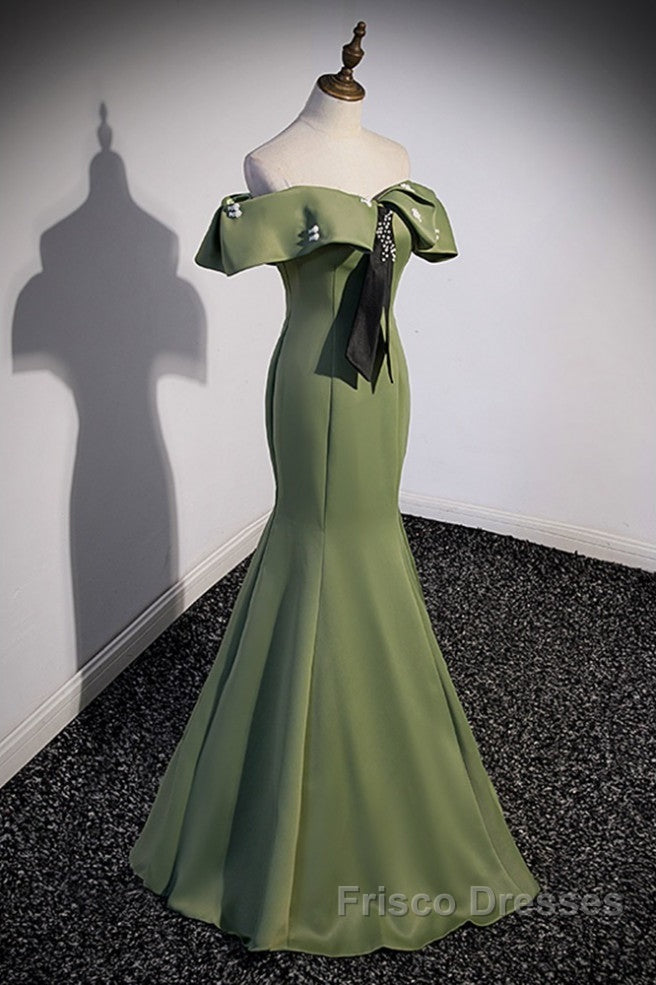 Elegant And Noble Clover Green Off The Shoulder Sleeveless Fishtail Evening Dress With Clover Green Off The Back Strap And Ground Length Formal Prom Dress
