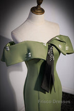 Elegant And Noble Clover Green Off The Shoulder Sleeveless Fishtail Evening Dress With Clover Green Off The Back Strap And Ground Length Formal Prom Dress
