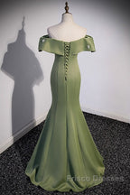 Elegant And Noble Clover Green Off The Shoulder Sleeveless Fishtail Evening Dress With Clover Green Off The Back Strap And Ground Length Formal Prom Dress