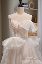 Elegant And Noble Ivory Sleeveless Off Shoulder Beaded Bow Evening Dress Ivory Thin Shoulder Strap Off Back Strap Formal Prom Dress