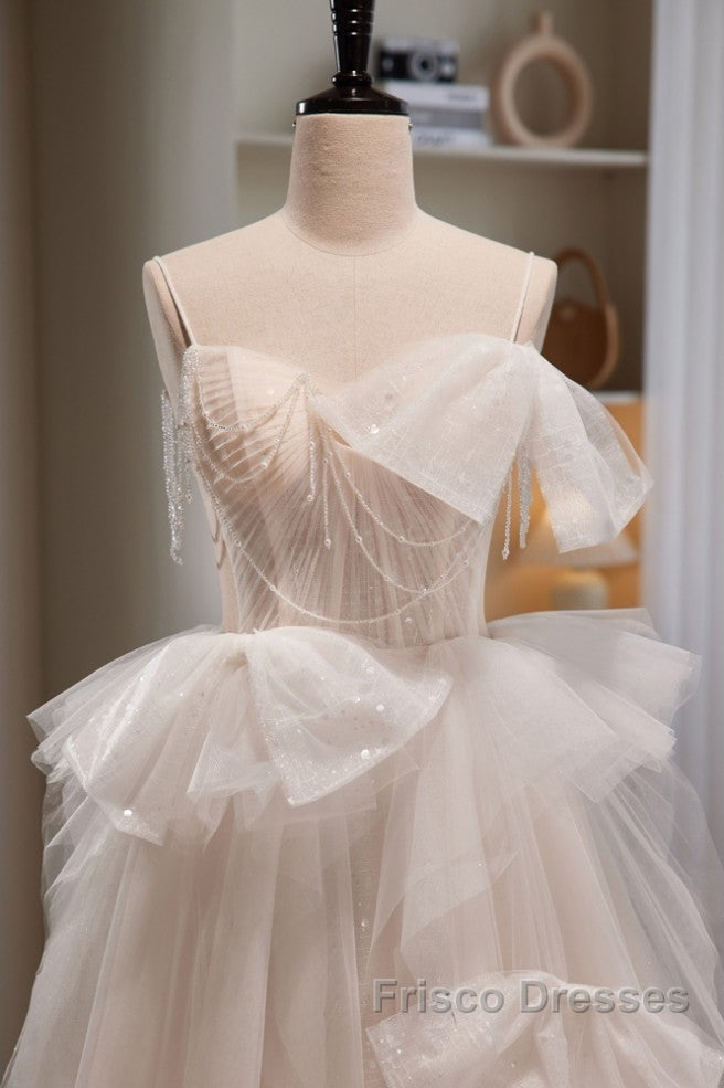 Elegant And Noble Ivory Sleeveless Off Shoulder Beaded Bow Evening Dress Ivory Thin Shoulder Strap Off Back Strap Formal Prom Dress