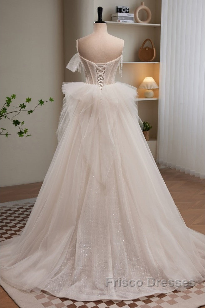 Elegant And Noble Ivory Sleeveless Off Shoulder Beaded Bow Evening Dress Ivory Thin Shoulder Strap Off Back Strap Formal Prom Dress