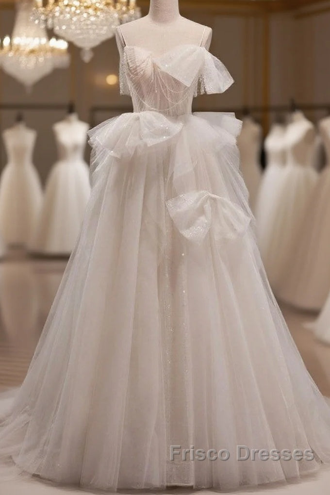 Elegant And Noble Ivory Sleeveless Off Shoulder Beaded Bow Evening Dress Ivory Thin Shoulder Strap Off Back Strap Formal Prom Dress Main image