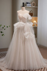 Elegant And Noble Ivory Sleeveless Off Shoulder Beaded Bow Evening Dress Ivory Thin Shoulder Strap Off Back Strap Prom Dress