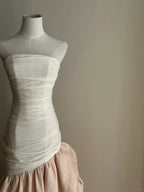 Elegant And Retro Pink And White Irregular Tulle Long Prom Dress Evening Dress Wedding DressP4026