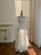 Elegant And Simple White Bud Square Neck Suspender Satin Prom Dress Evening Dress Bridesmaid Dress