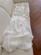 Elegant And Simple White Bud Square Neck Suspender Satin Prom Dress Evening Dress Bridesmaid Dress
