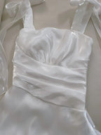 Elegant And Simple White Bud Square Neck Suspender Satin Prom Dress Evening Dress Bridesmaid Dress