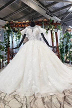 Elegant Ball Gown Big Wedding Dresses, Appliques Bridal Dress With Short Sleeves