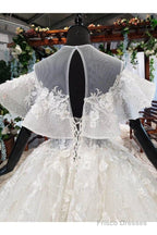 Elegant Ball Gown Big Wedding Dresses, Appliques Bridal Dress With Short Sleeves