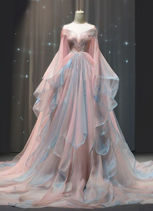 Elegant Ball Gown Off The Shoulder Pink Chiffon Long Prom Dress Evening Dresses Main image