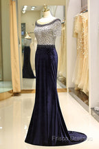 Elegant Beaded Formal Dress With Short Sleeves
