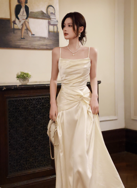beige satin dress Champagne Slip For that WOW moment Cowl Front Satin Short Sleeve
