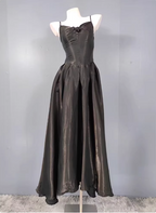 Elegant Black A-Line Spaghetti Strap Satin Long Prom Dress Evening Dress