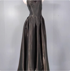 Elegant Black A-Line Spaghetti Strap Satin Long Prom Dress Evening Dress