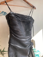Elegant Black Irregular Pleated Halter Satin Prom Dress Evening Dress