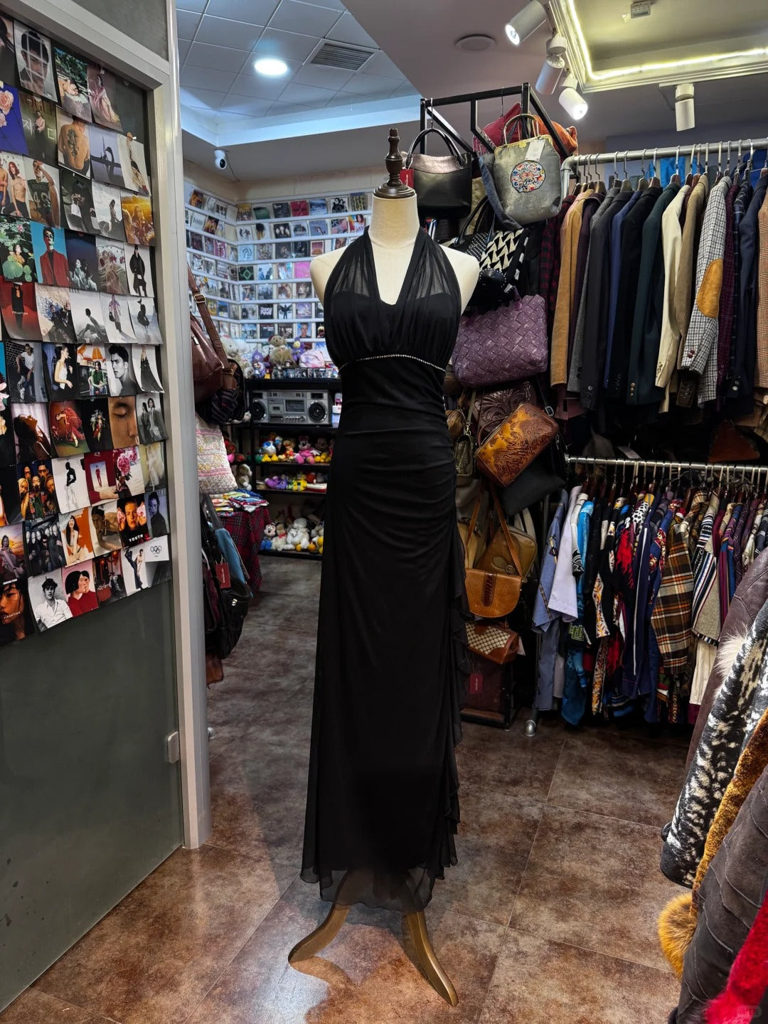 Elegant Black Mermaid Halter Neck Chiffon Long Prom Dress Evening Dress
