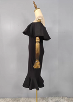 Elegant Black Mermaid Off-The-Shoulder Ruffled Satin Prom Dress Evening Dress